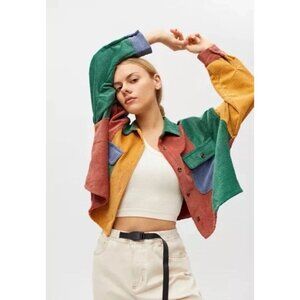 BDG UO Charley Corduroy Colorblock Cropped Top Size XS Boxy Button‎ Oversized